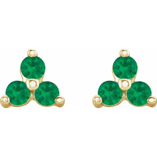 Three Stone Natural Emerald Earrings