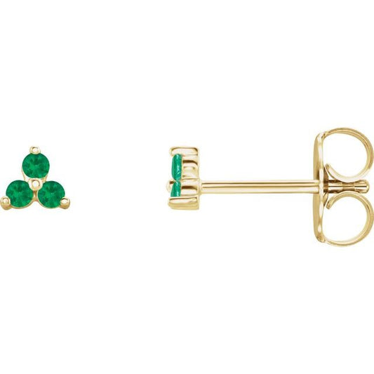 Three Stone Natural Emerald Earrings