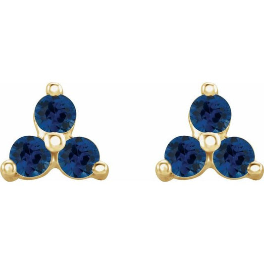 Three Stone Natural Blue Sapphire Earrings