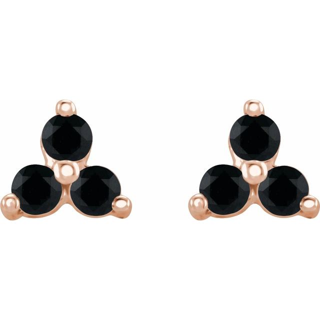 Three Stone Natural Black Spinel Earrings