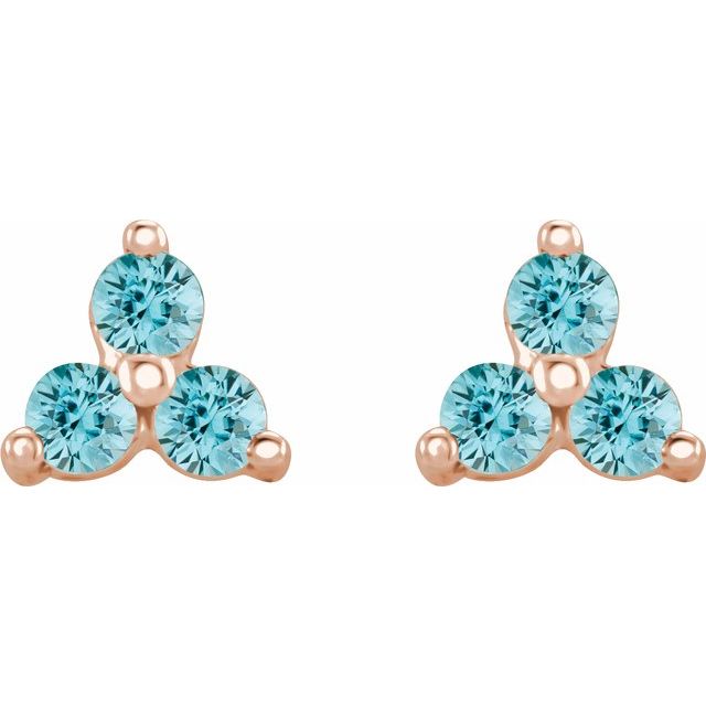 Three Stone Natural Blue Zircon Earrings