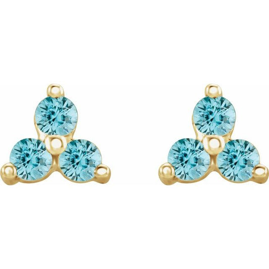 Three Stone Natural Blue Zircon Earrings