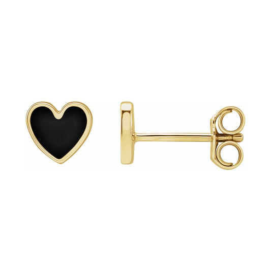 Black Enameled Gold Heart Earrings