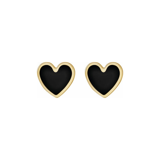 Black Enameled Gold Heart Earrings