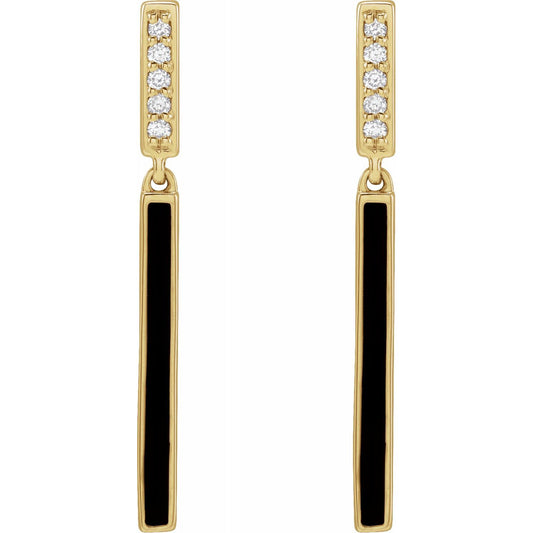 Diamond Enamel Bar Earrings in 14K Gold