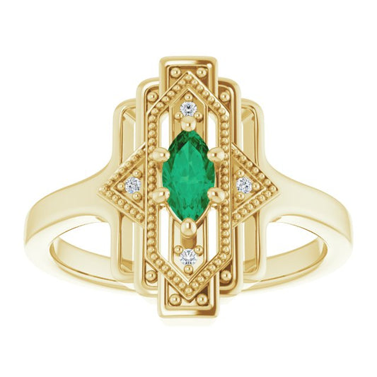Vintage Inspired Parisian Emerald Ring