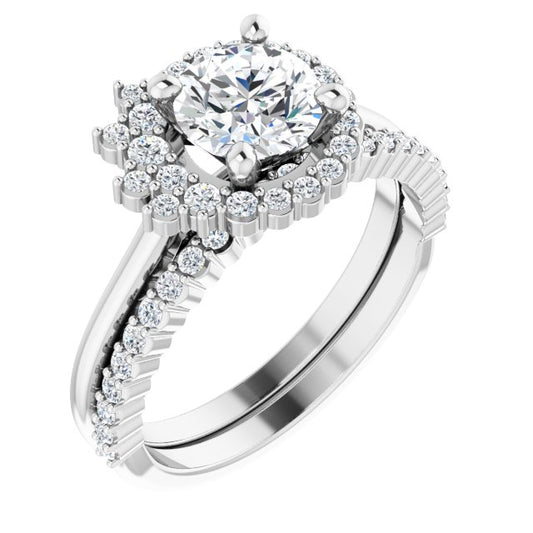 Natural Diamond Accent Halo Engagement Ring